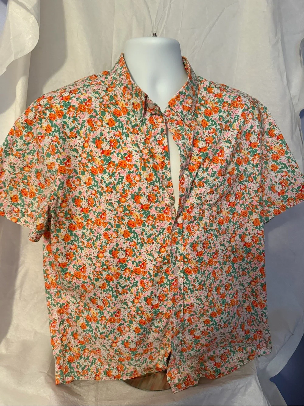J. Crew Short-Sleeve Floral Button-Down Shirt — Orange & Green